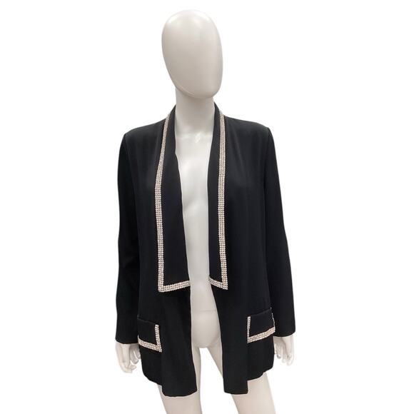 VTG Sansappelle Women’s Blazer Size M Rhinestone Collar And Pockets Trim Black - Picture 1 of 4